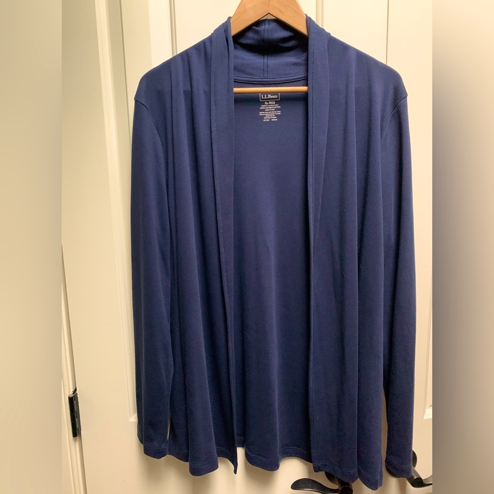 Llbean navy blue supima cotton open front cardigan